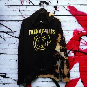 Freddie Gibbs Black XL Hoodie, custom bleached, unisex